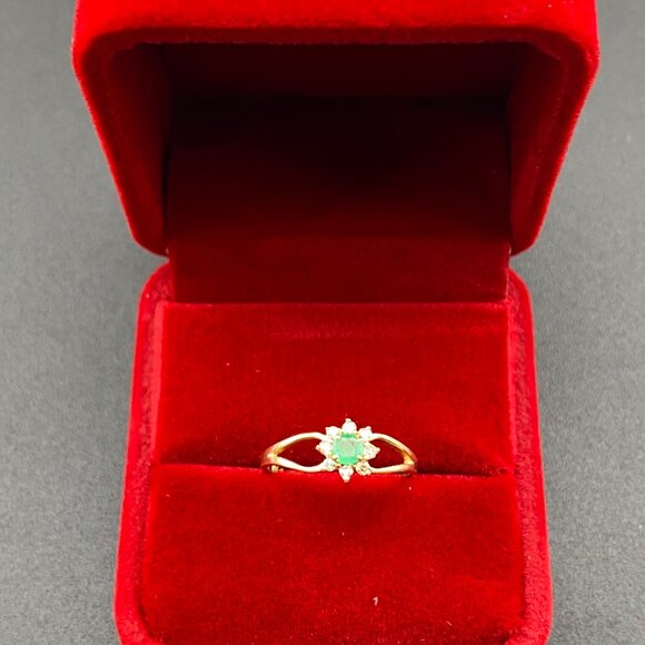 0.18 Ct Natural Emerald 0.12 Ct Diamond Engagement Ring 14K Yellow Gold Sz 6.25 - Picture 14 of 14